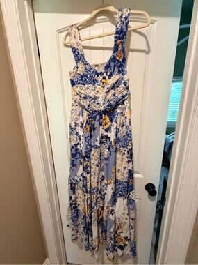 Free People Blue, White & Yellow Floral Maxi Dress